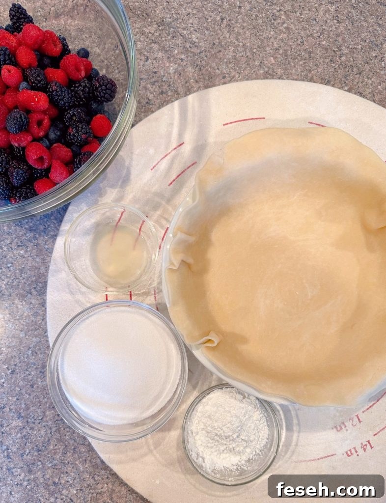 Ingredients for Triple Berry Deep Dish Galette.