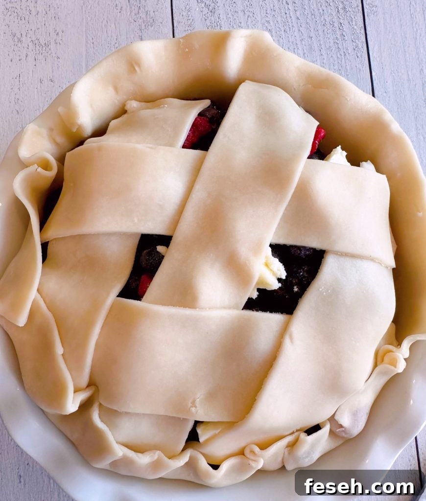 Lattice Pie Crust top with the crust edge folded over.