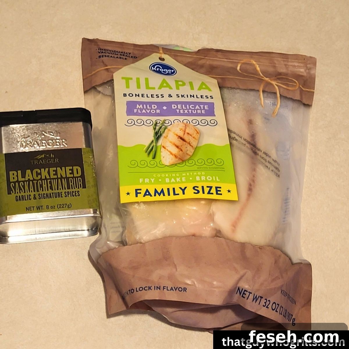 Frozen tiliapia fillets with Traeger Saskatchewan rub