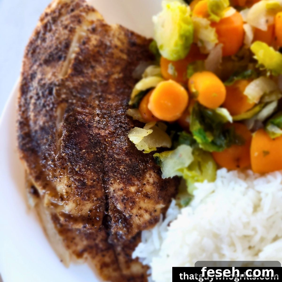 Grilled tilapia with white rice and grilled veggies
