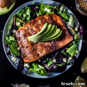 This salmon salad with a toasted sesame seed dressing is light, healthy, and full of flavor.