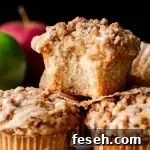 apple crumb muffins on wire rack with bite missing from one