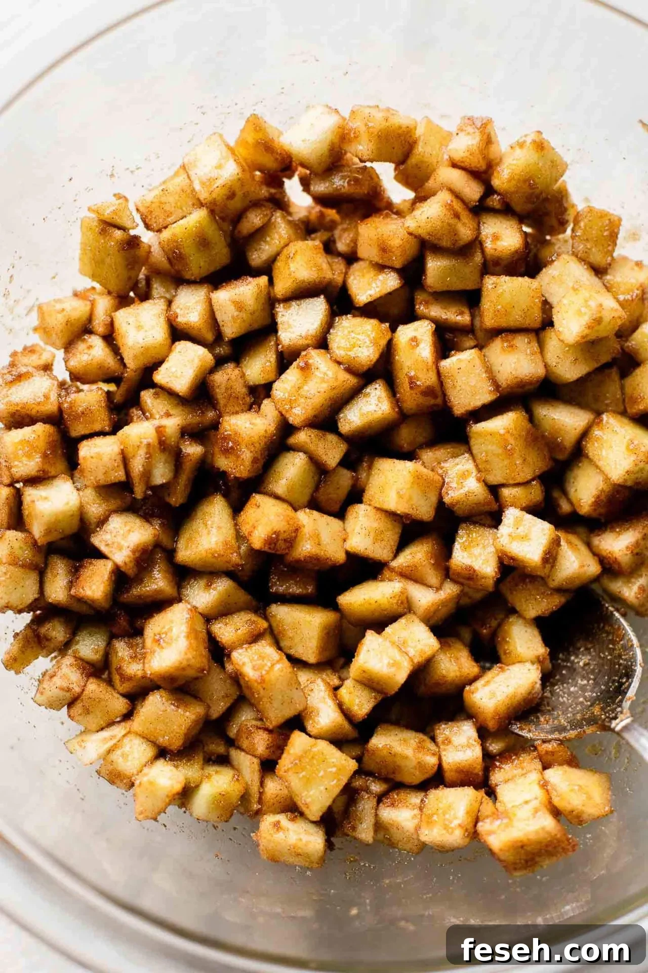 apple crumb muffins apple layer ingredients combined in bowl