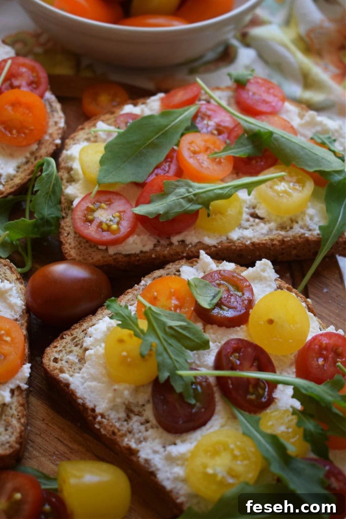 close up of the ricotta and tomato toast recipe