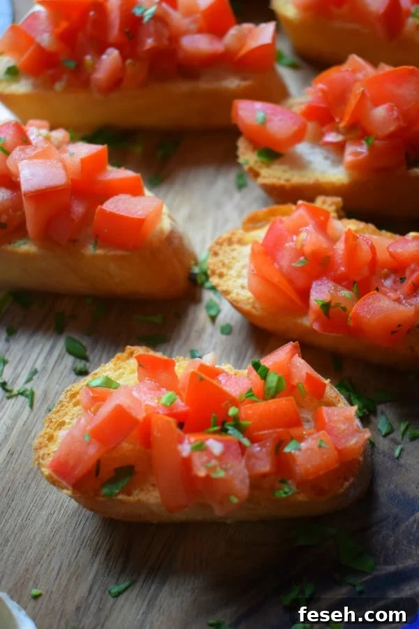 close up of the fresh tomato bruschetta