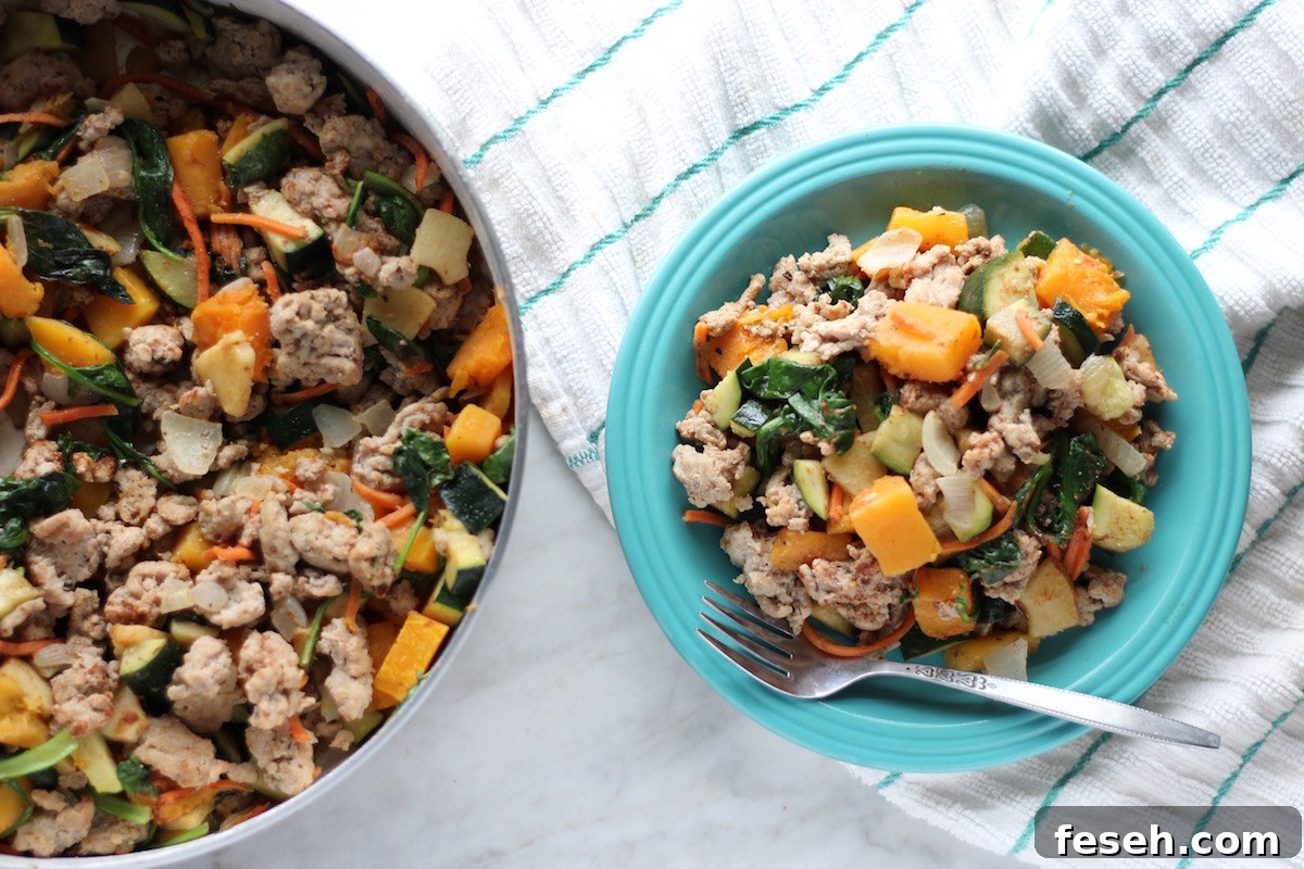 Turkey Apple Breakfast Hash - a rustic, AIP-friendly hash made with ground turkey, sweet apples, butternut squash, and greens! Super healthy and delicious! | fedandfulfilled.com