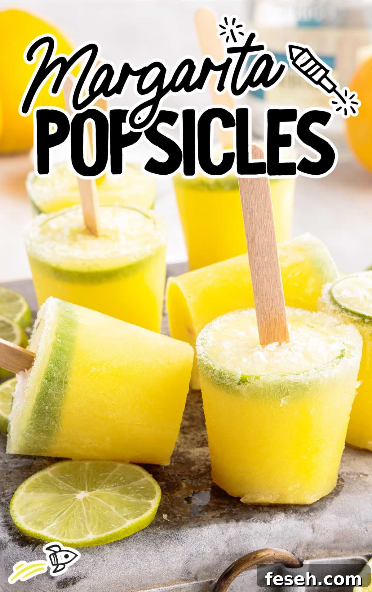 close up shot of Margarita Popsicles with slices of lime