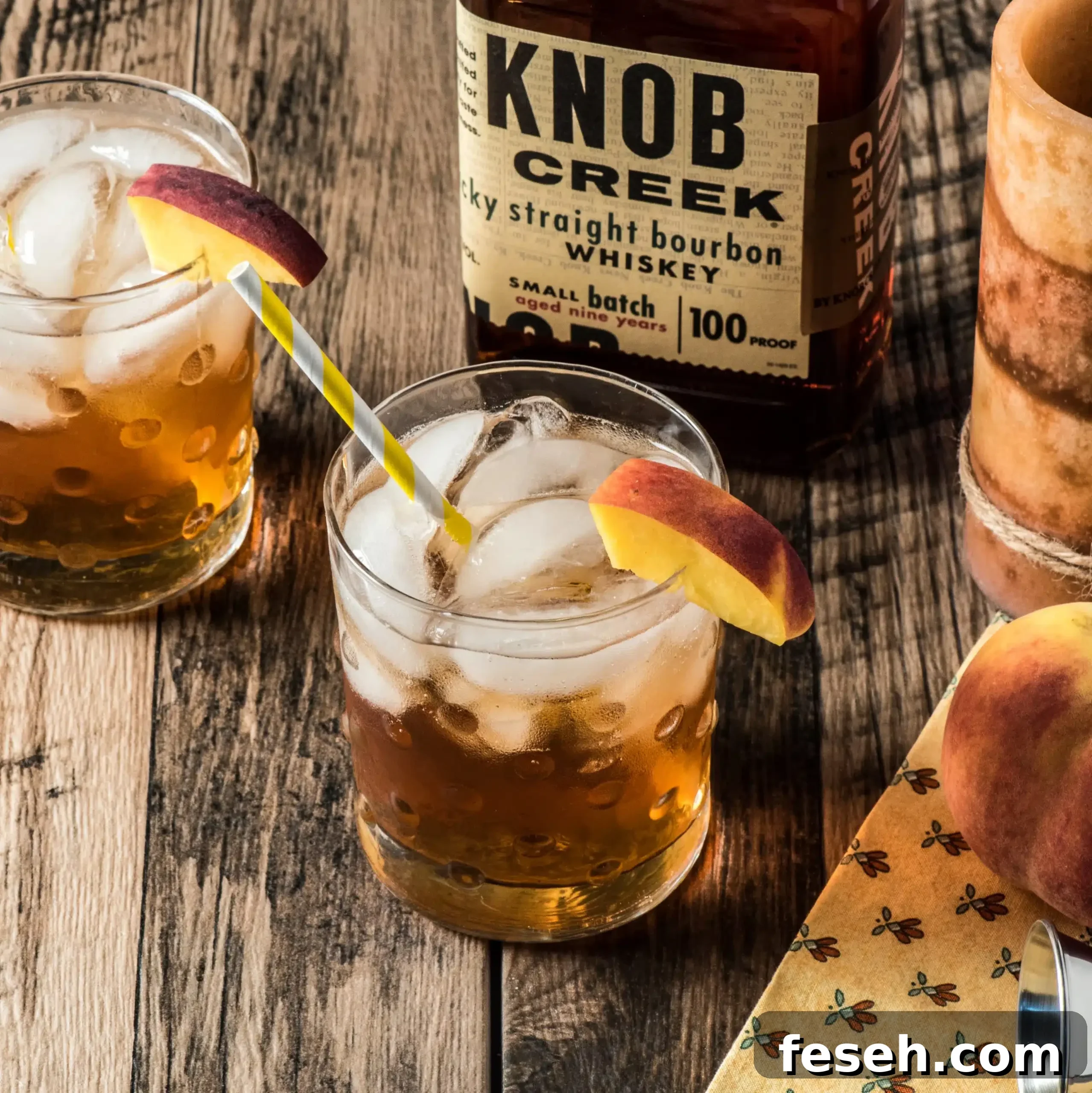 Over head view of Keto Bourbon Peach Cocktail