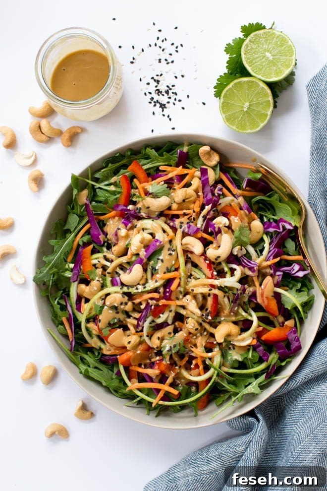 Zucchini Noodle Pad Thai Salad with Sesame-Cashew Dressing