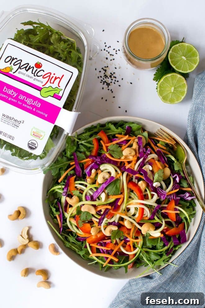 Zucchini Noodle Pad Thai Salad with Sesame-Cashew Dressing