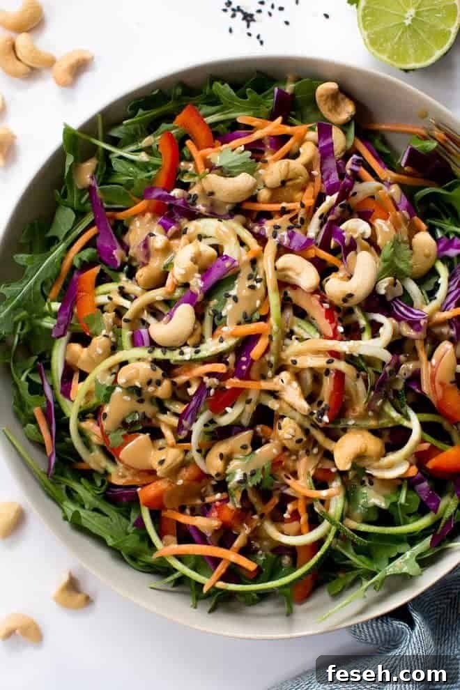 Zucchini Noodle Pad Thai Salad with Sesame-Cashew Dressing