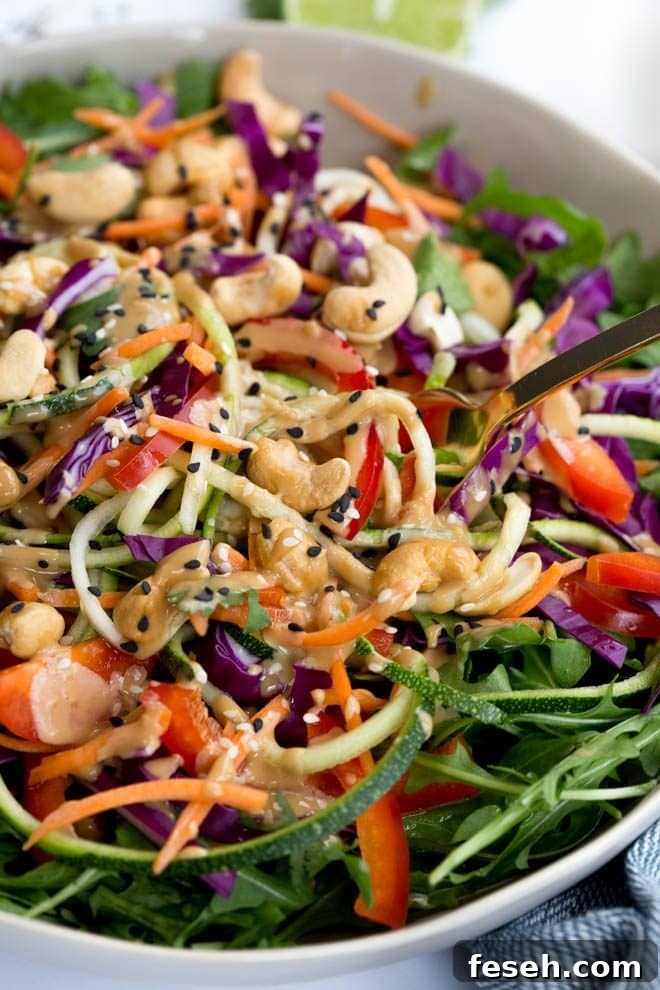 Zucchini Noodle Pad Thai Salad with Sesame-Cashew Dressing