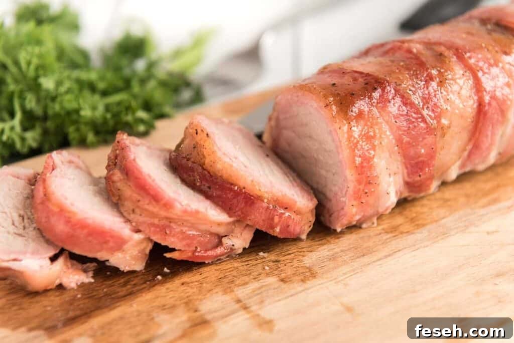 sliced bacon wrapped pork tenderloin