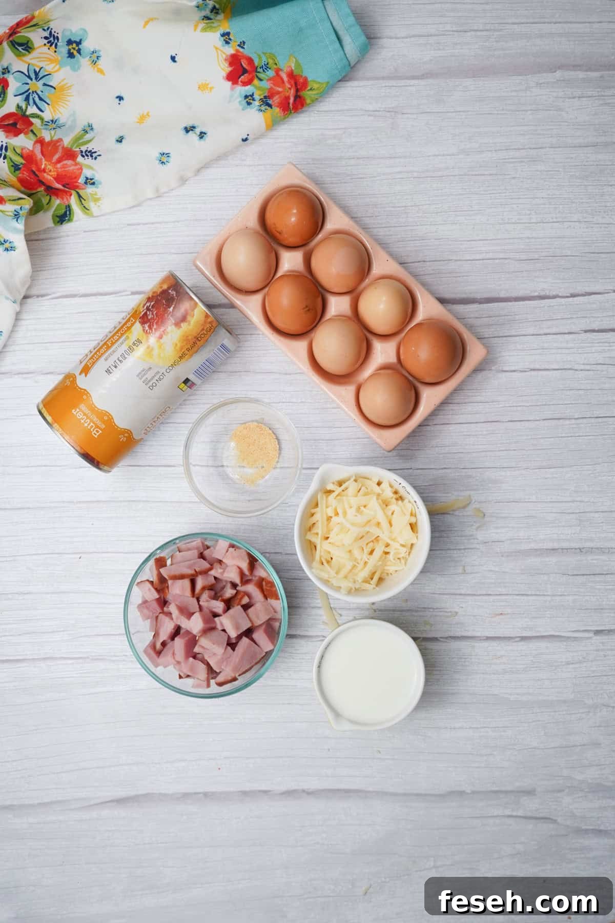 Ingredients needed for ham and swiss bubble bake