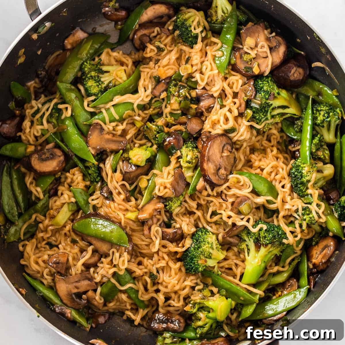 teriyaki ramen noodles in a skillet