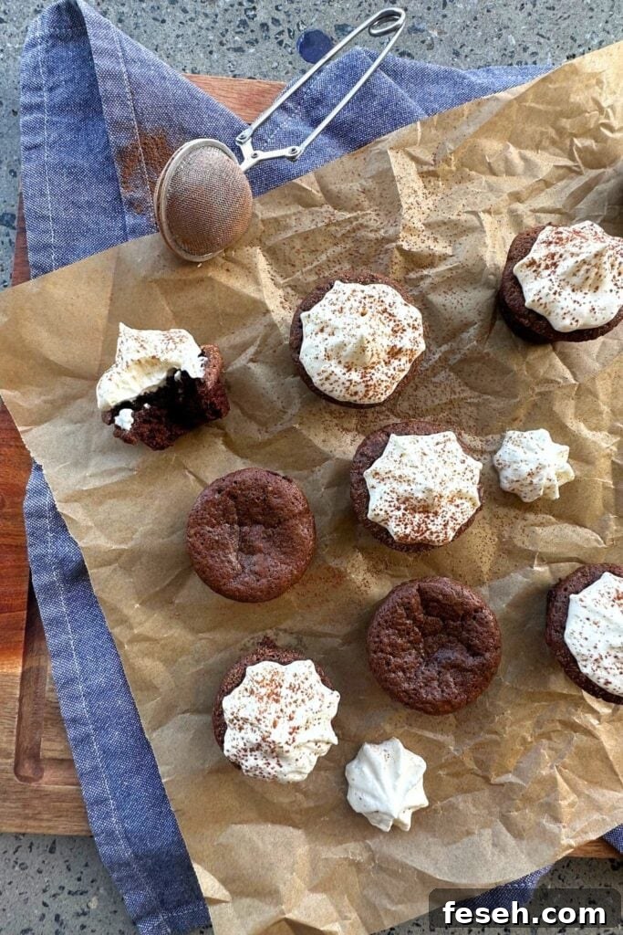 Mini sourdough brownie bites on a tray.
