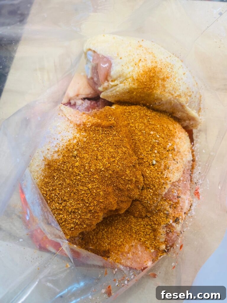 chicken marinating in a bag