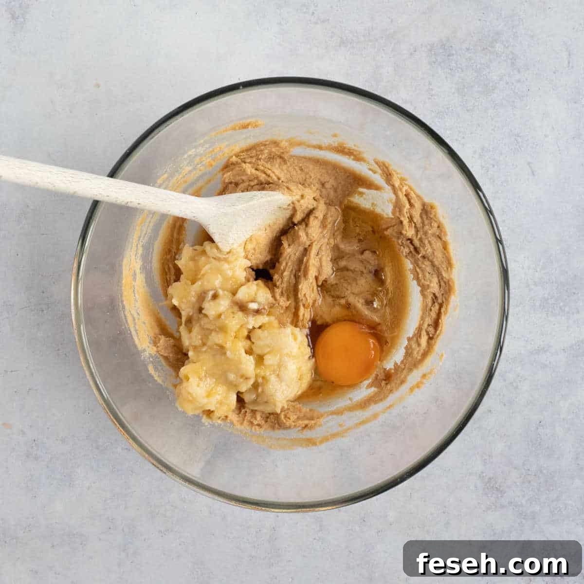 Mashed banana and egg.