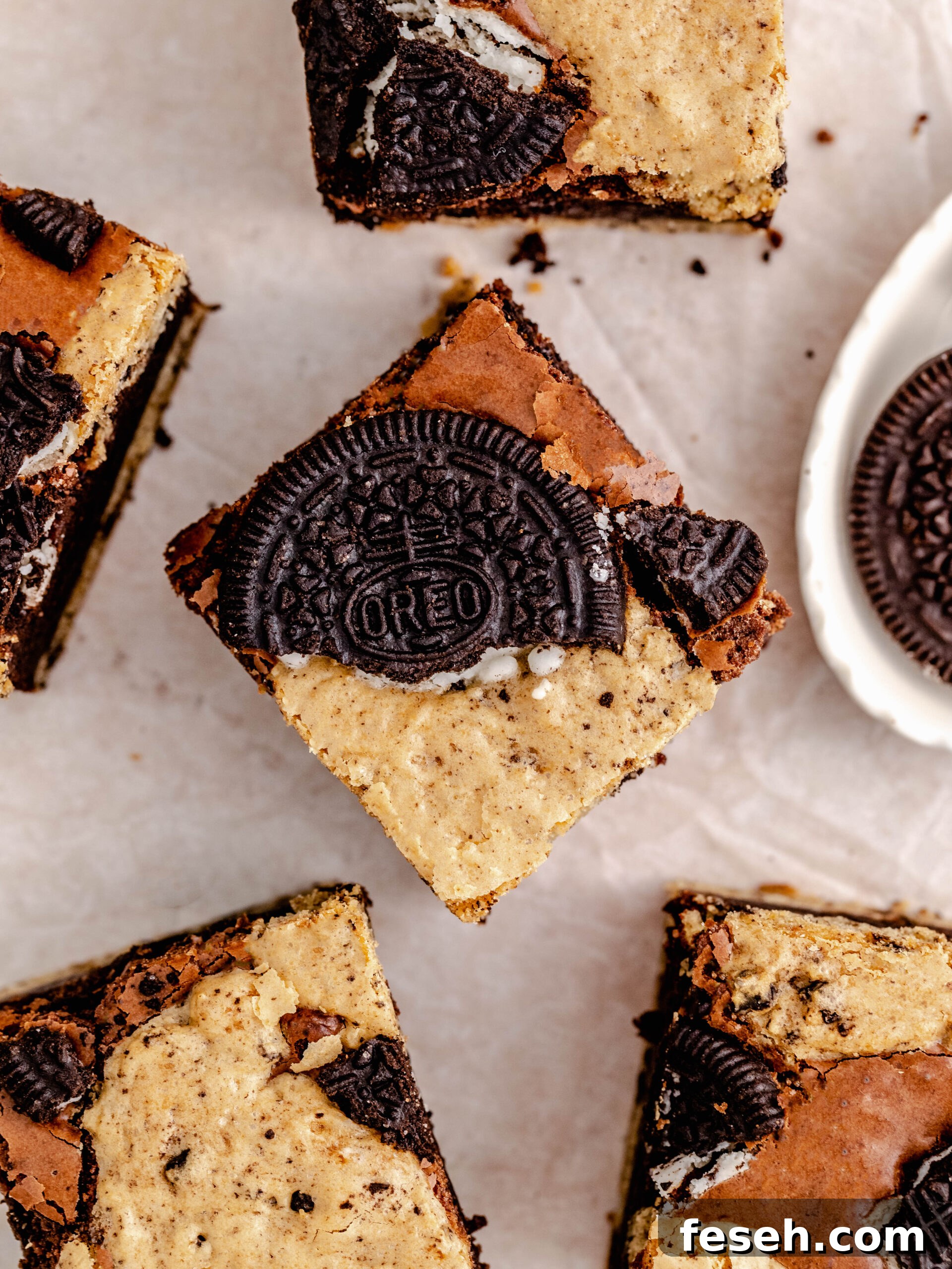 Oreo brookies cut into slices.