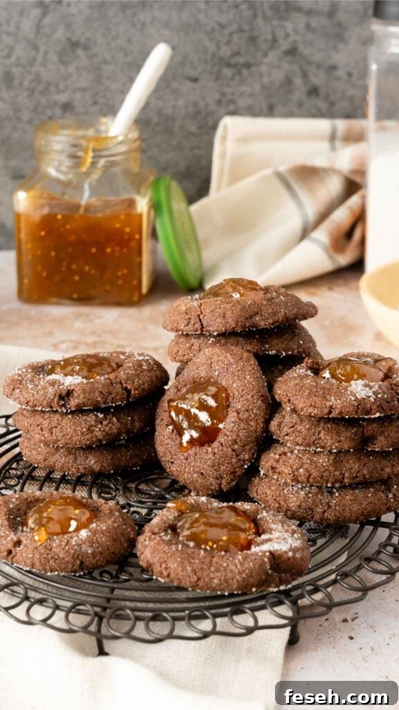 Fig chocolate thumbprint cookies.
