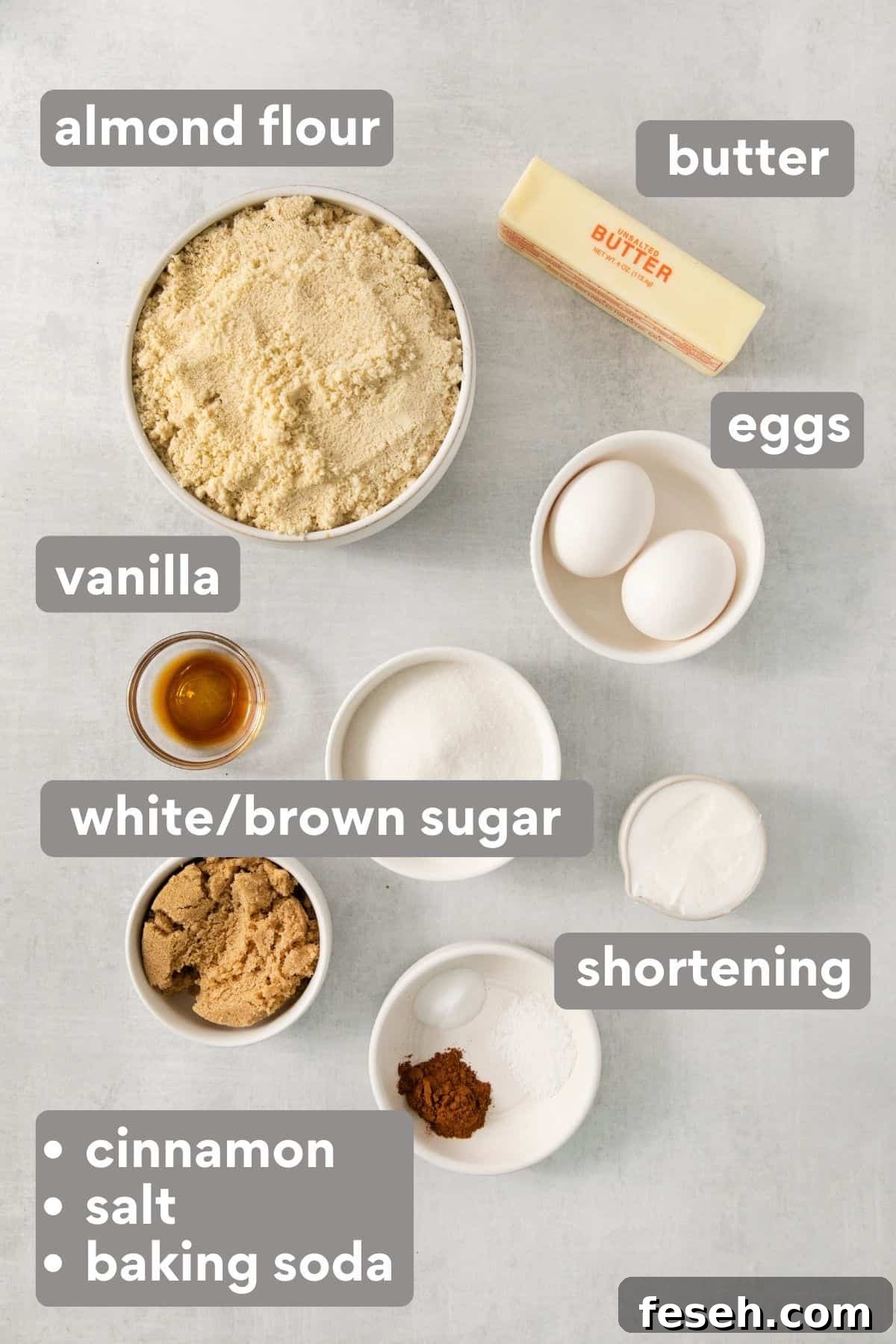 almond flour snickerdoodles ingredients on a countertop
