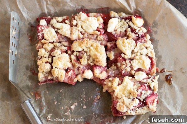 The strawberry bars with two pieces missing.