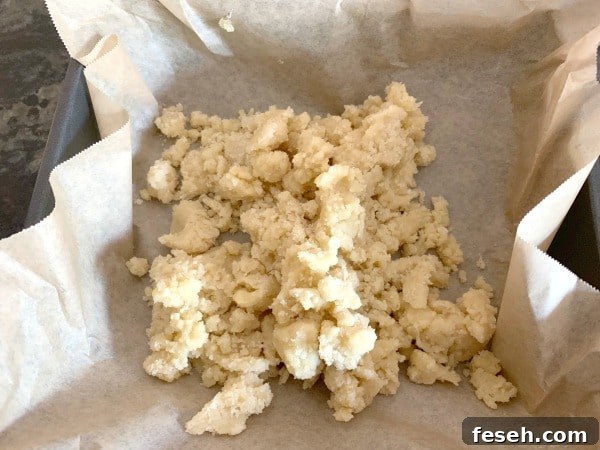 The crust in the pan ready to press down.