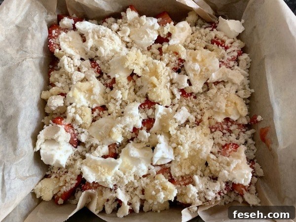 The strawberry cream cheese bars ready to bake.