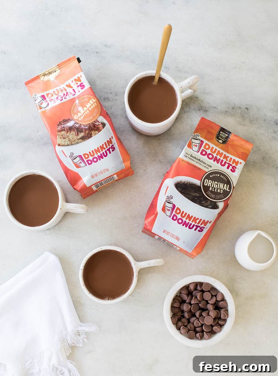 top down shot of dunkin donuts coffee brew packaging