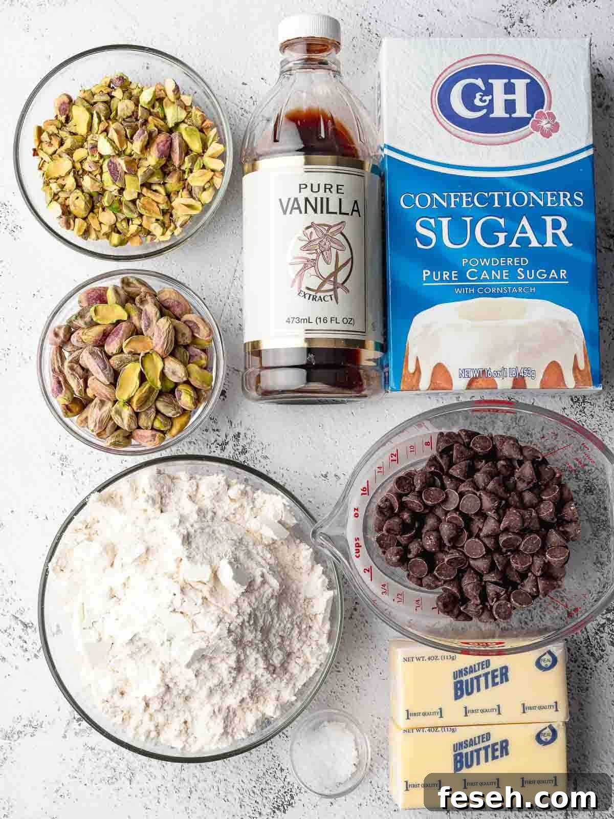 Pistachio shortbread cookie ingredients.
