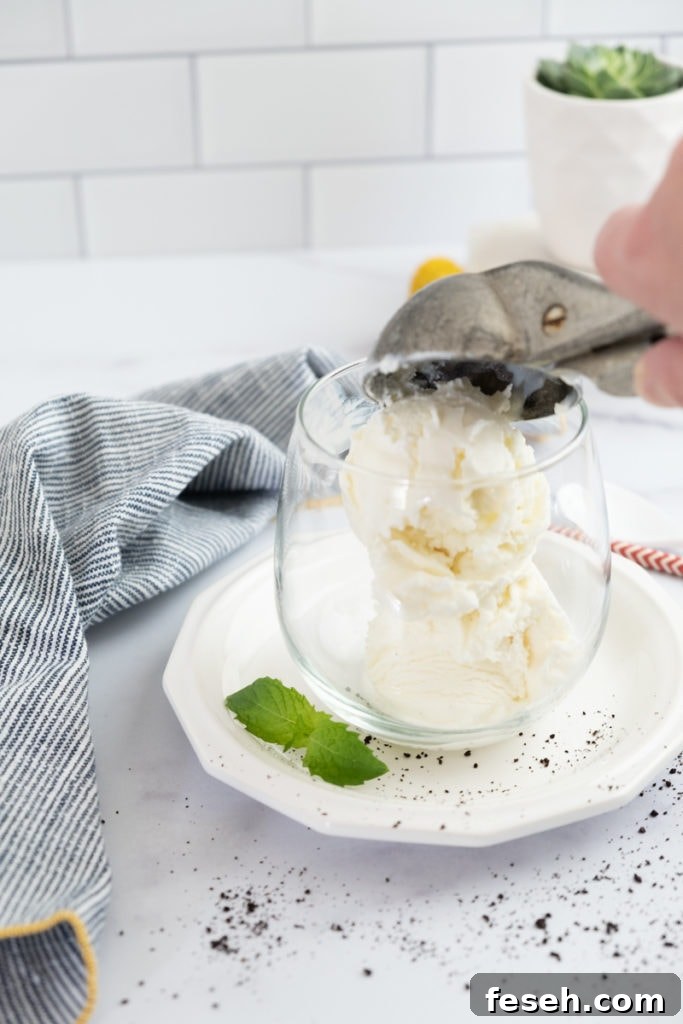Scooping vanilla ice cream