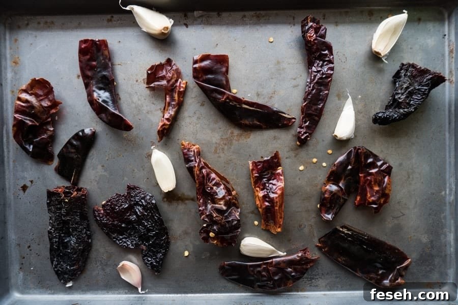 Red Chile Sauce Step 1 Roast Chile and Garlic