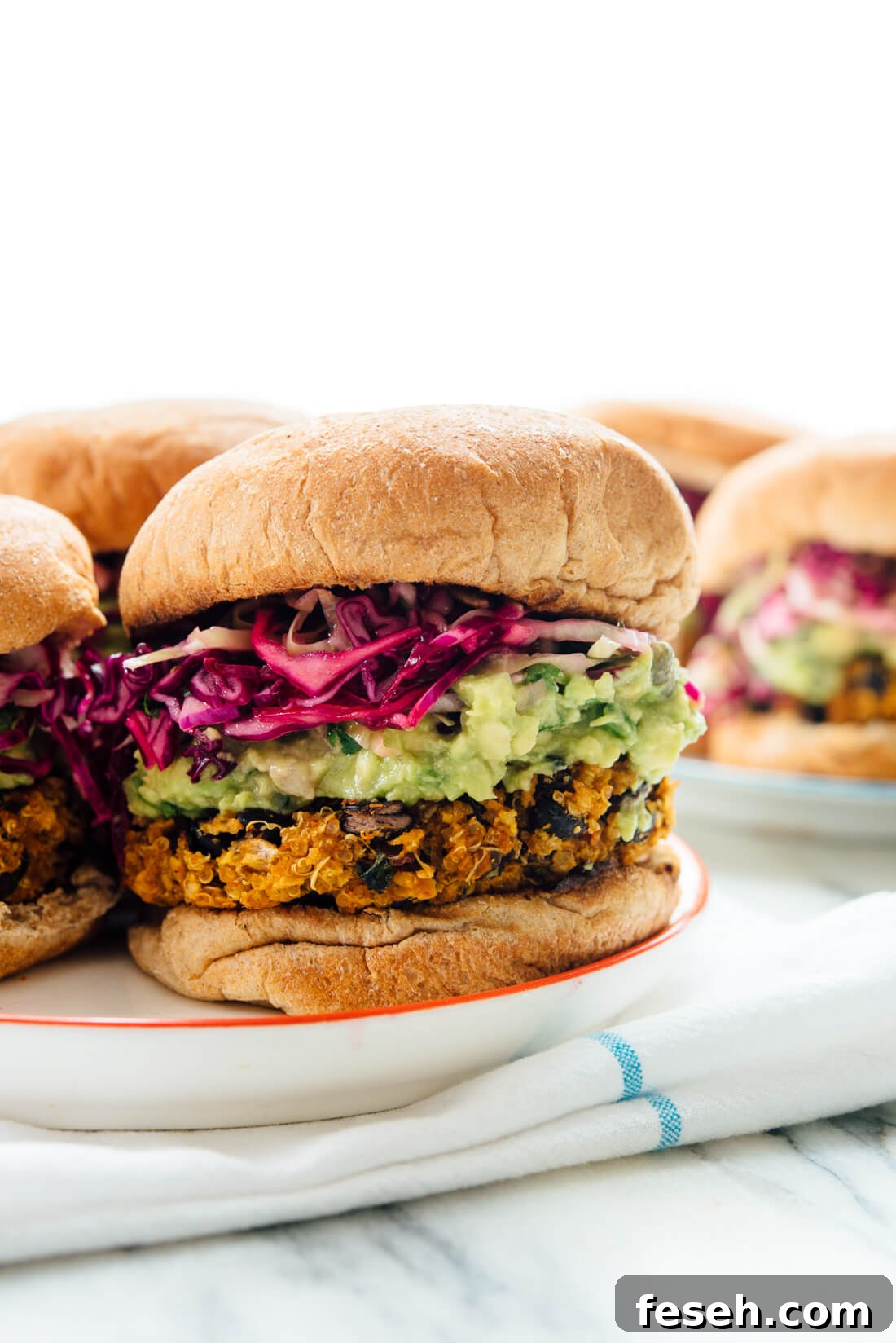 Sweet Potato–Black Bean Veggie Burgers with Cabbage-Pepita Slaw