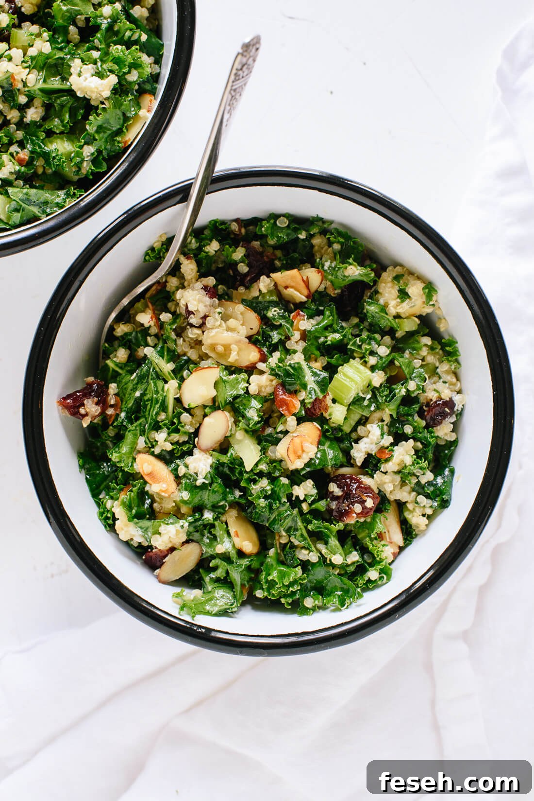 Kale and Quinoa Salad with Crisp Celery, Plumped Cranberries, and Lemon Dressing