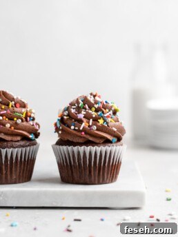 These Chocolate Cupcakes are moist and fluffy, and jam-packed with rich chocolate flavor! Topped with a rich, buttery chocolate buttercream. Super simple, quick, and easy chocolate cupcake recipe!