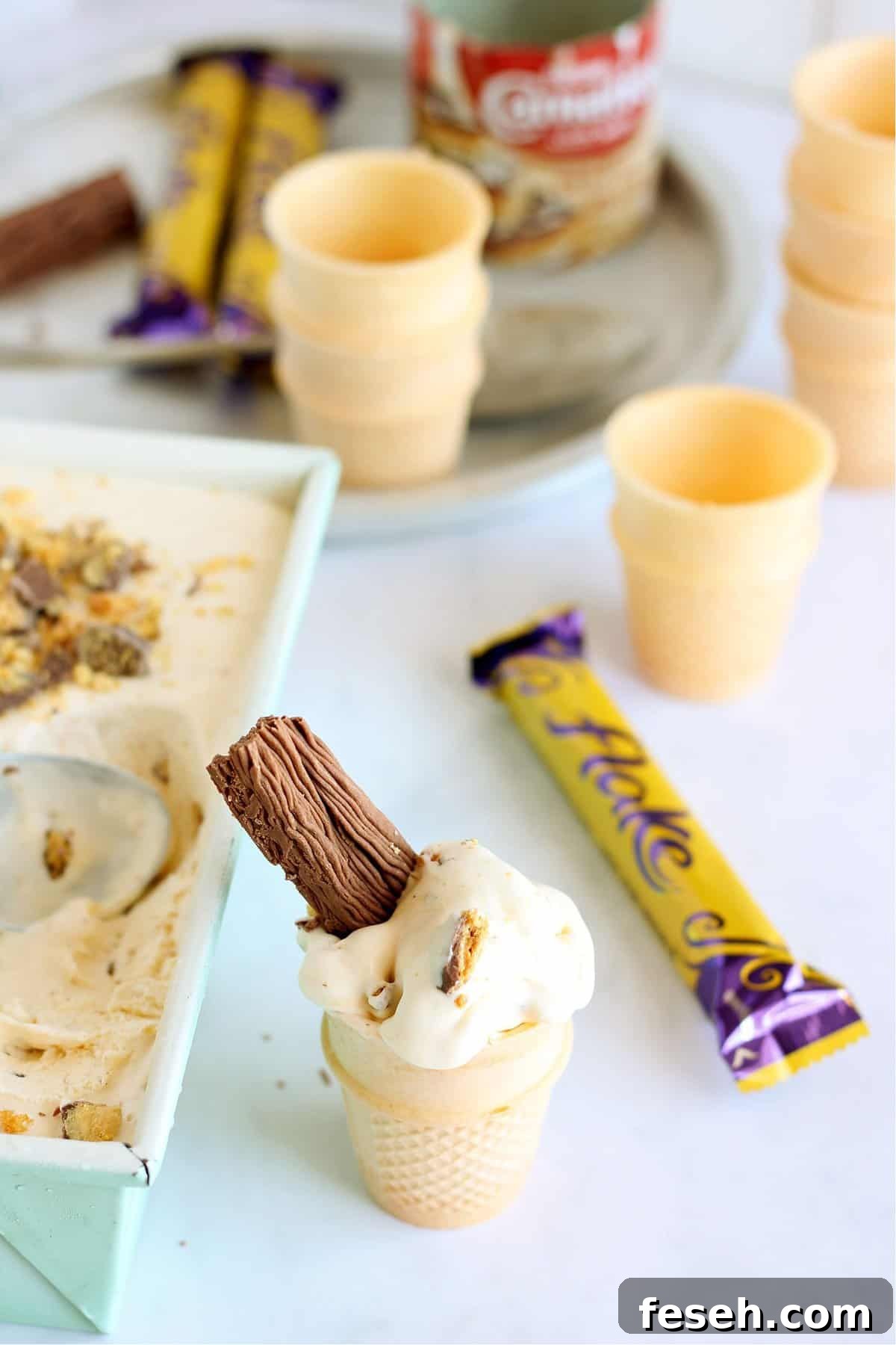 Homemade ice cream with a flake