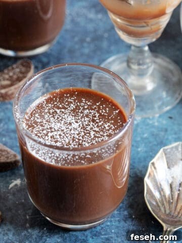 Chocolate orange pots dusted with icing sugar.