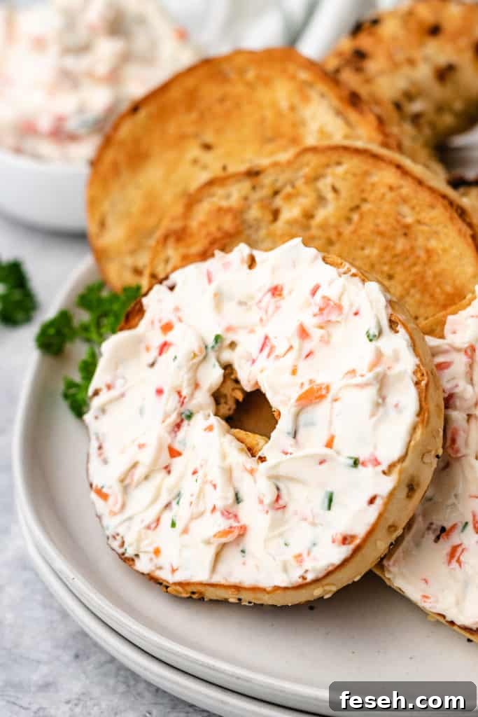 Everything bagels with veggie cream cheese.