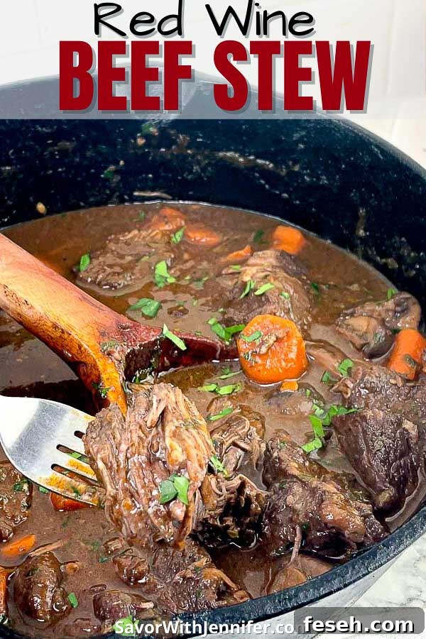 Red Wine Beef Stew with Mushrooms and Carrots PINTEREST pin image