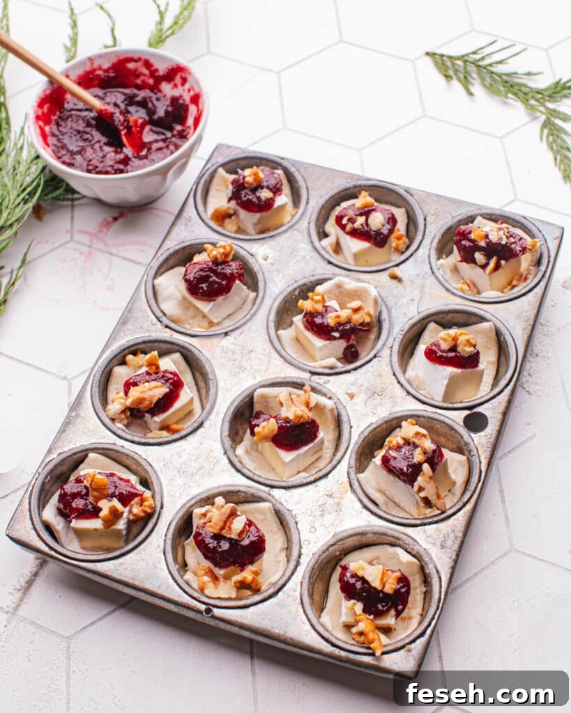 Assembled Brie Bites before baking.