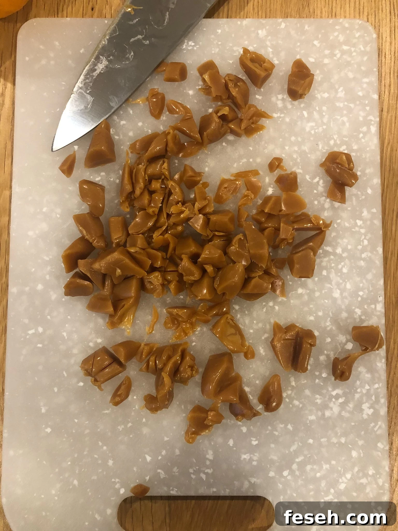 Toffee cut into pieces.