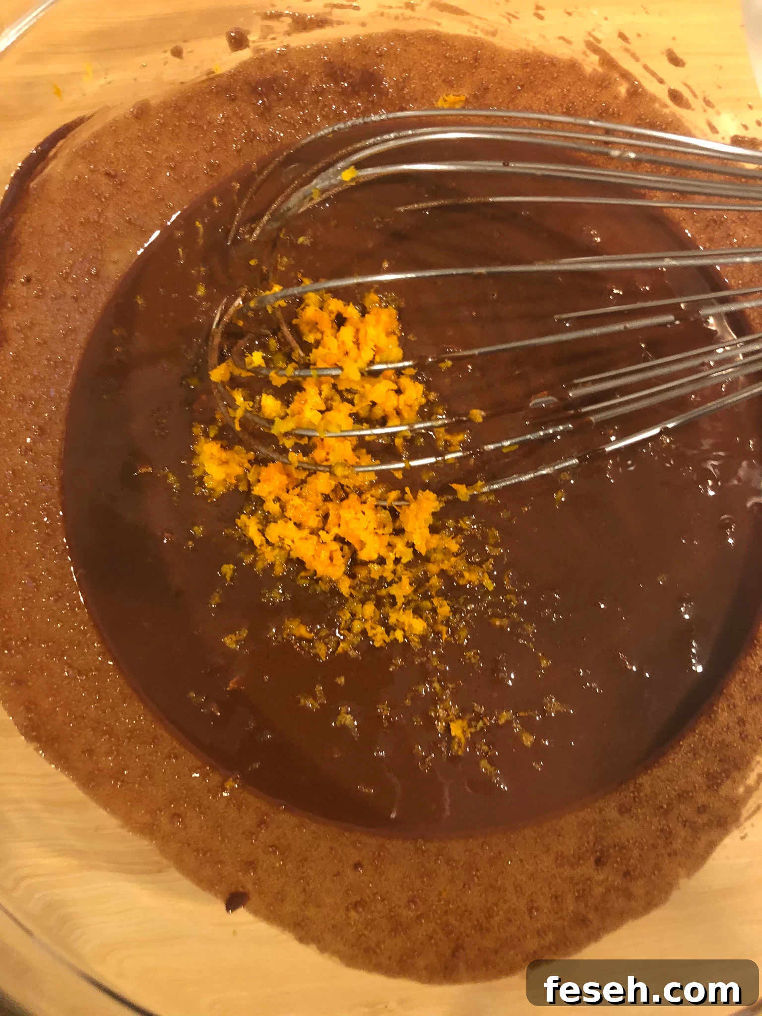 Orange zest mixed into the chocolate mixture.