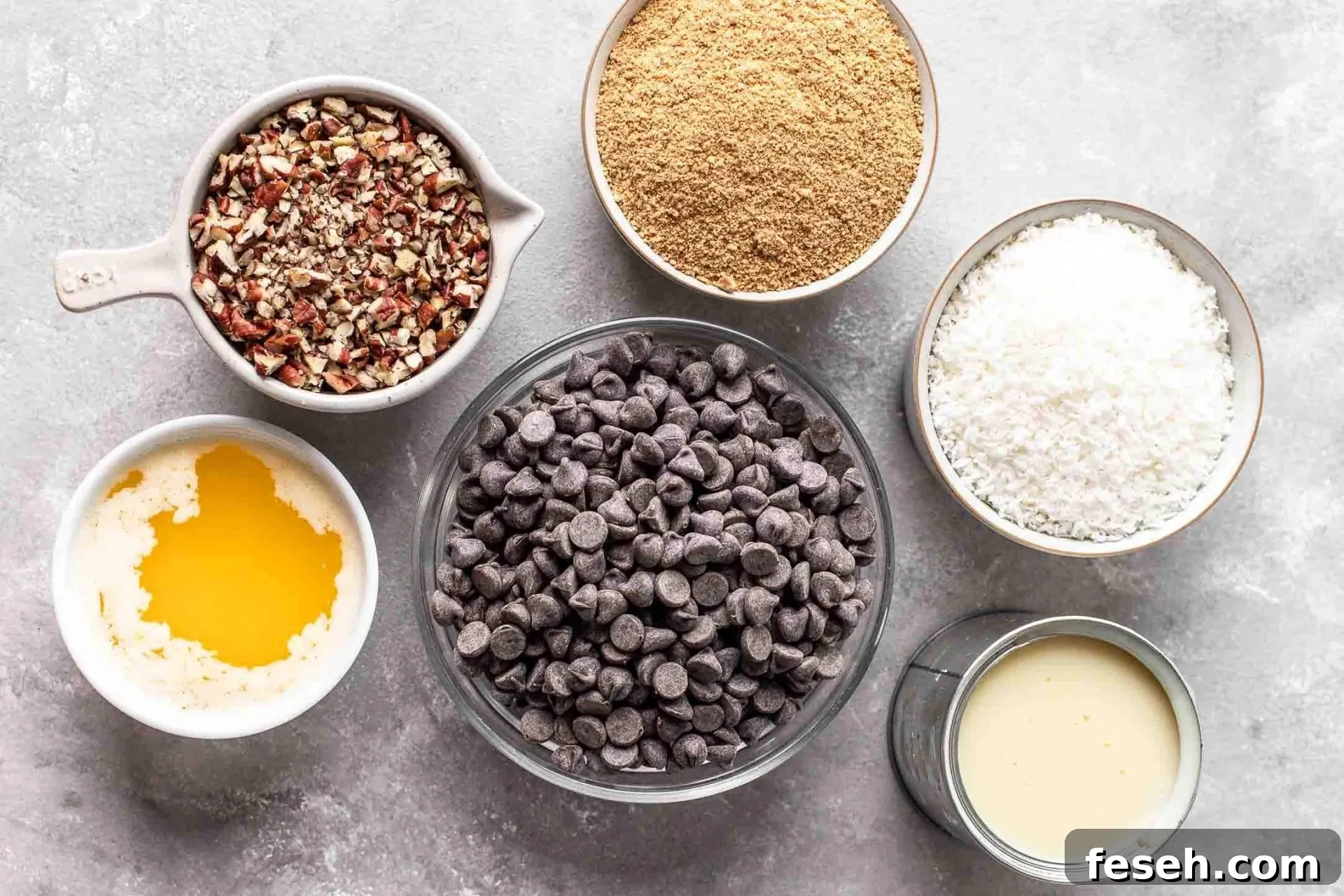 magic bars ingredients in bowls