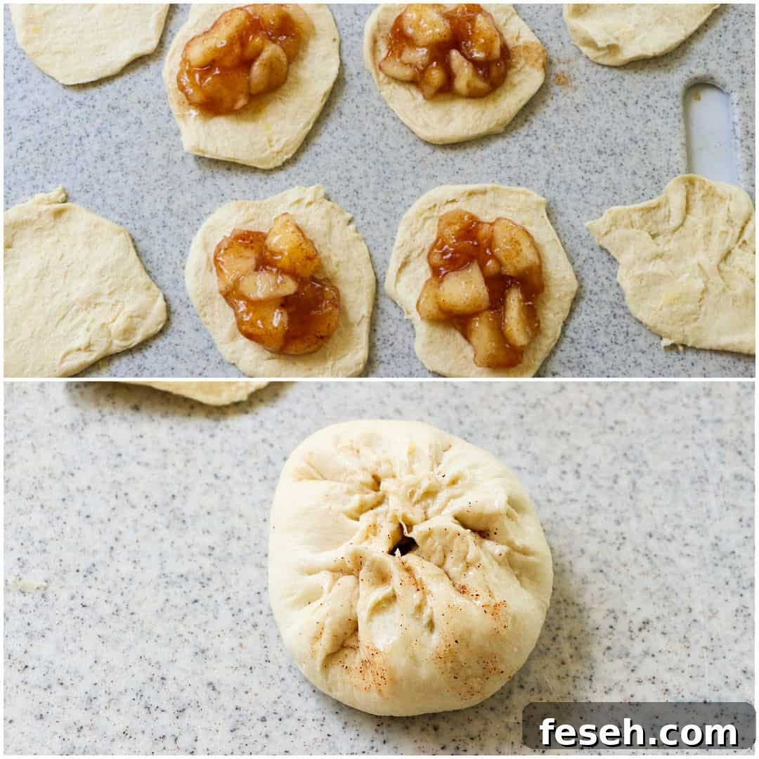 Apple pie filling placed on each biscuit.
