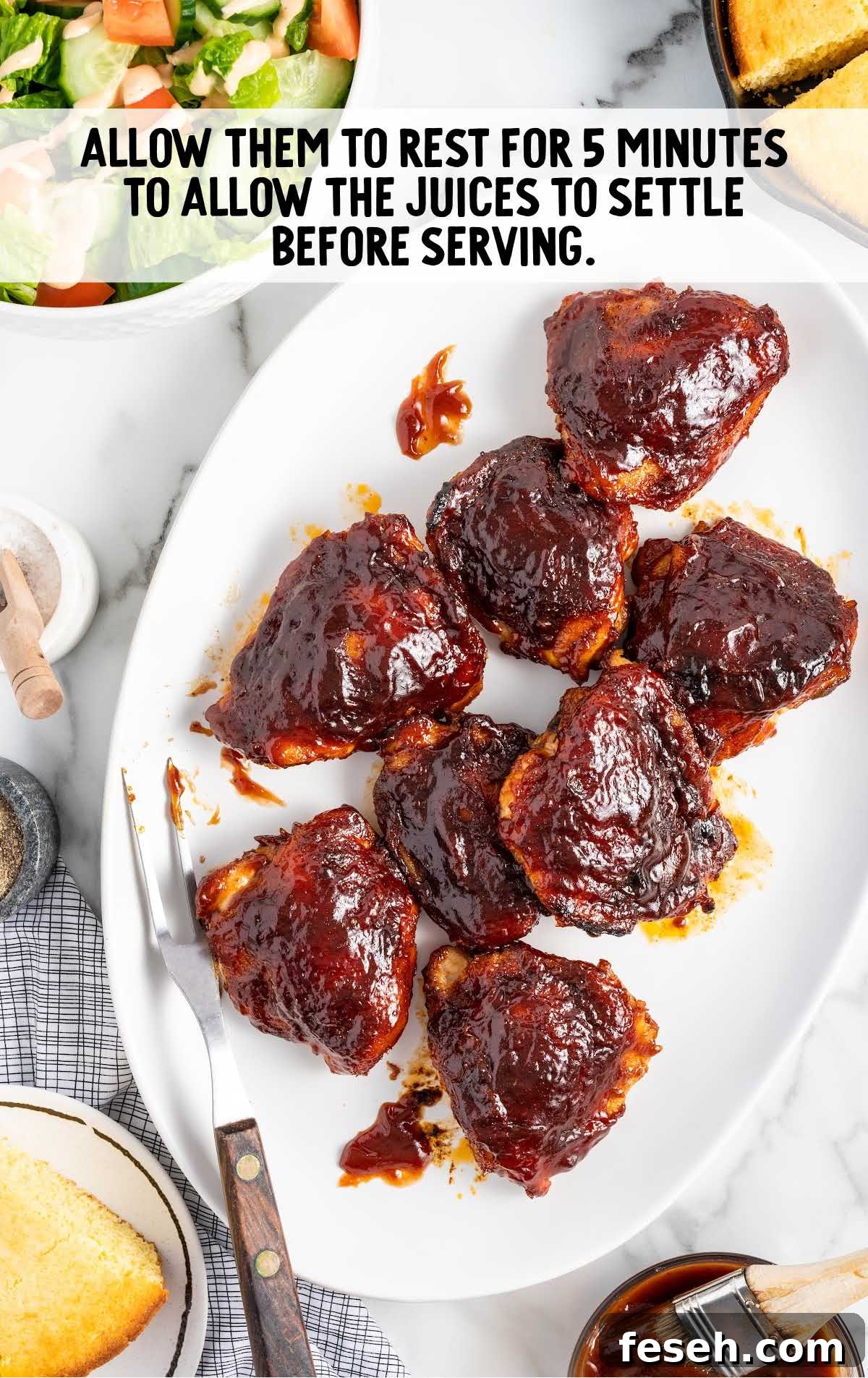 bbq chicken thighs on a serving platter