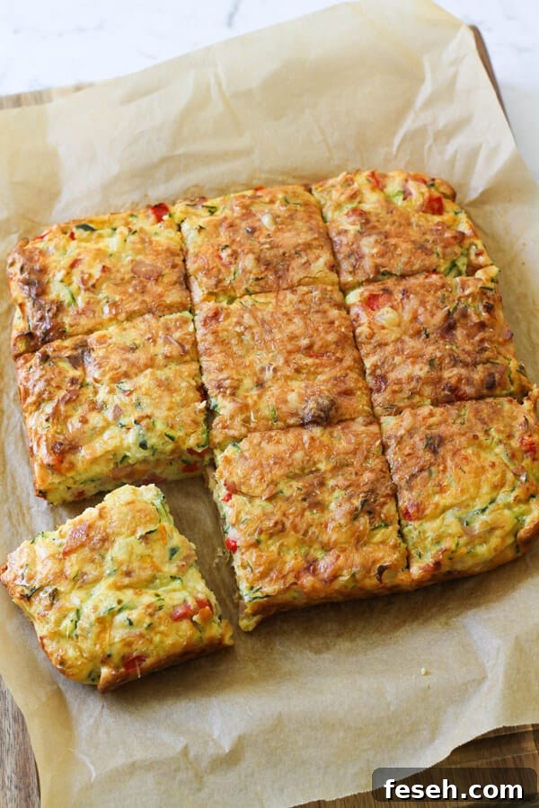 Zucchini and Bacon Slice on top of baking paper.