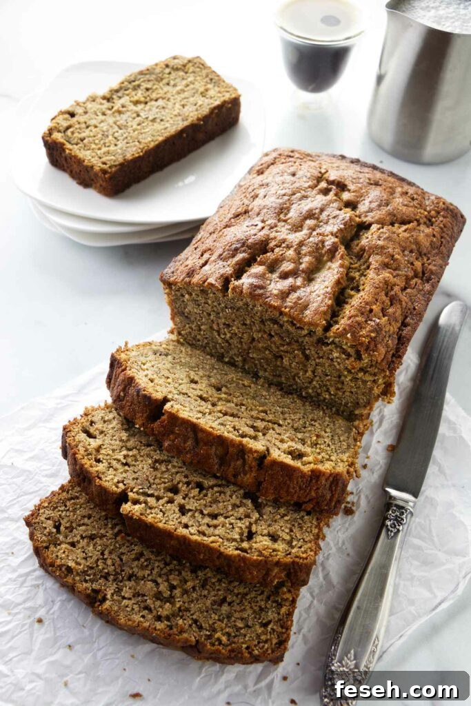 Several slices of banana bread made with spelt flour.