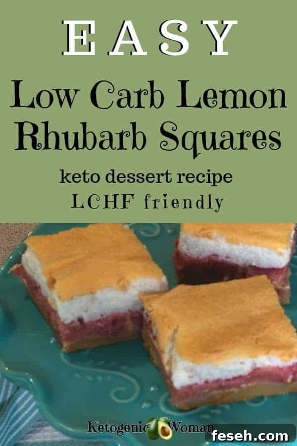 Low carb lemon meringue rhubarb squares, keto dessert recipe that's LCHF friendly.