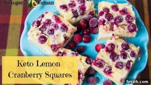 keto lemon cranberry bars on blue plate