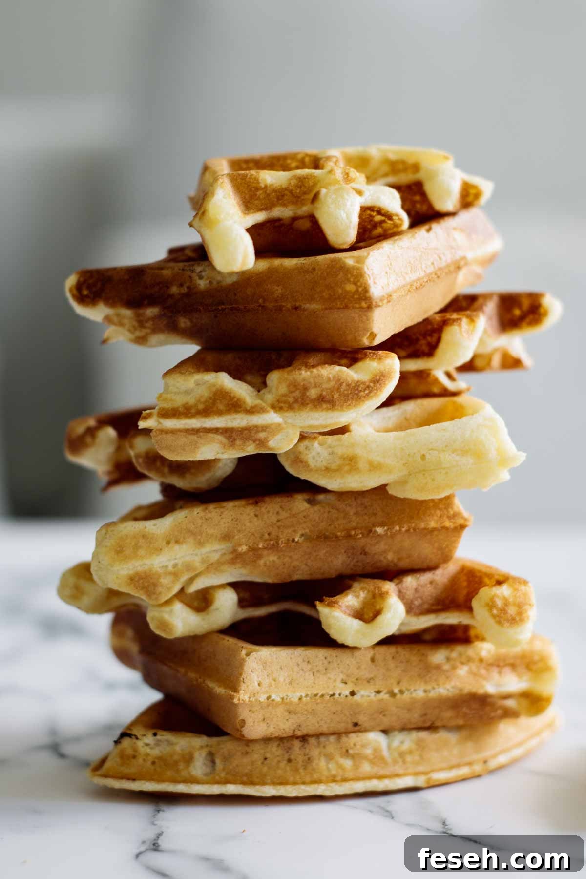 A stack of american waffles.